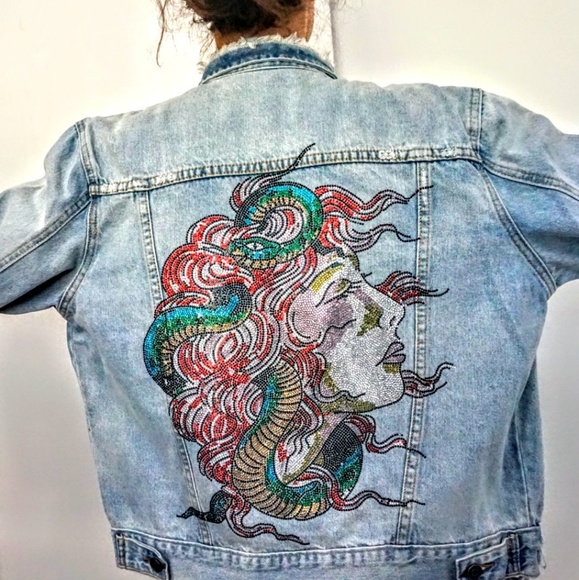 Vintage Denim Medusa Crystal Jacket 